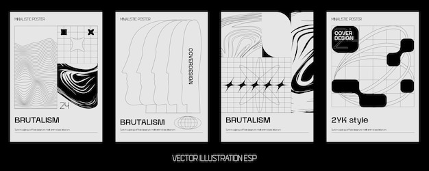Retro futuristic vector minimalistic Posters with silhouette basic figures
