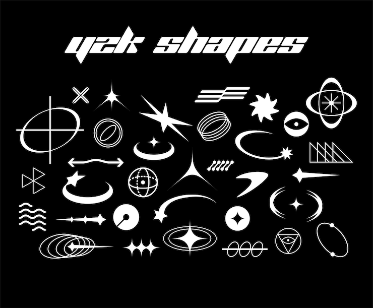 Vector retro-futuristische elementen y2k vormen geometrische symbolen in y2k-stijl trendy y2k vectortekens