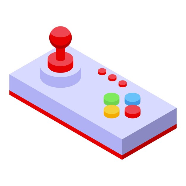 Retro gamepad isometrisch met rode joystick en kleurrijke knoppen