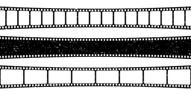 Vector retro gebogen film strips collectie oude grunge cinema film strip analoge video opname apparatuur