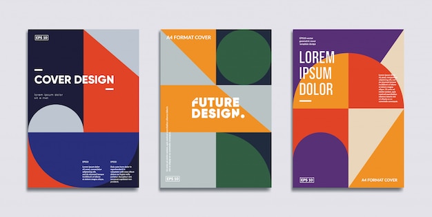 Vector retro geometric covers set