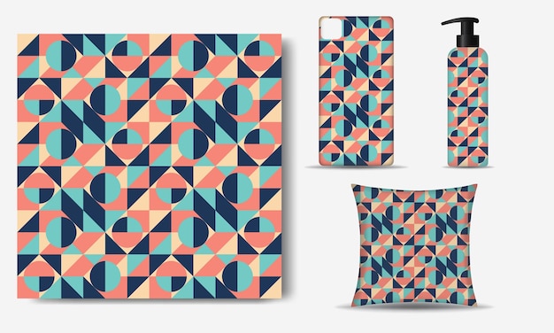 Retro geometric seamless pattern with multiple shapes