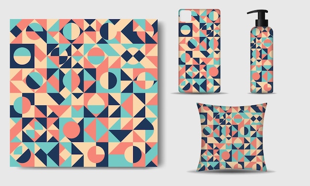 Retro geometric seamless pattern with various colorful shapes