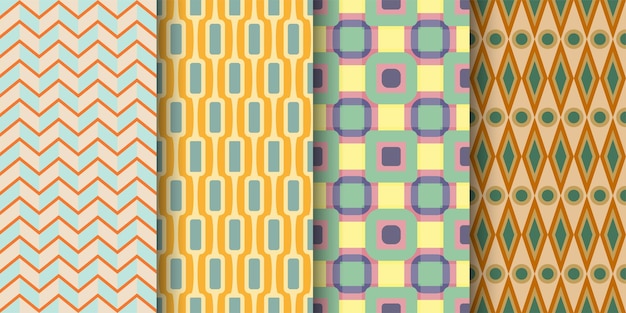 Retro geometric seamless patterns. vintage scandinavian wallpaper motif ornament fabric background