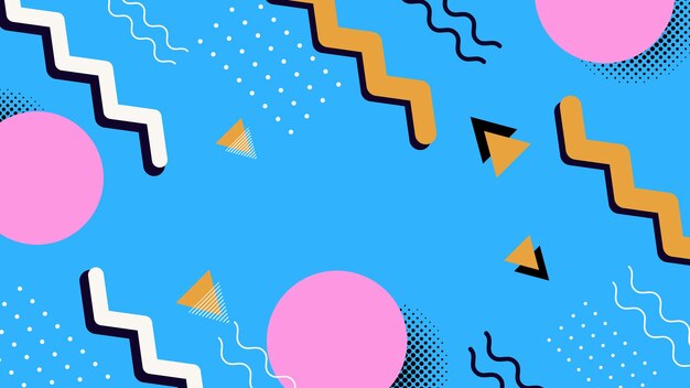 Retro-geometrische abstracte compositie op blauwe achtergrond