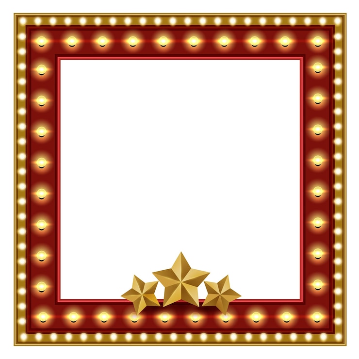 Vector retro golden red frame with bulbs and stars