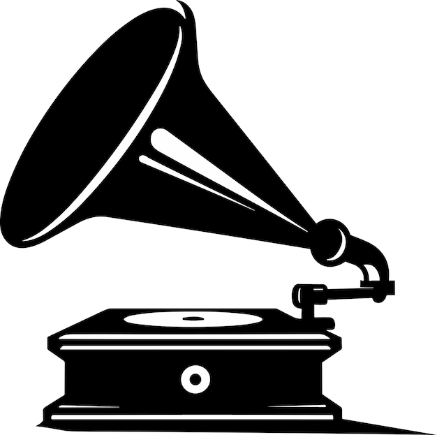 Retro Gramophone Zwarte Vector Silhouette met Details