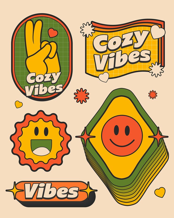 Retro graphic hand drawn sticker collections