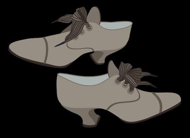 Retro grey shoes. Vintage shoes with small elegant heels and lacing. Vector isolated illustration.