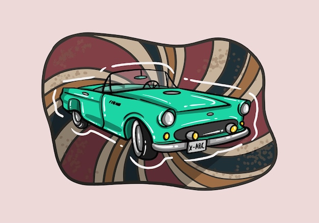 Retro groene autoklassieker. klassieke auto. retro auto-ontwerp. handgetekende retro auto.