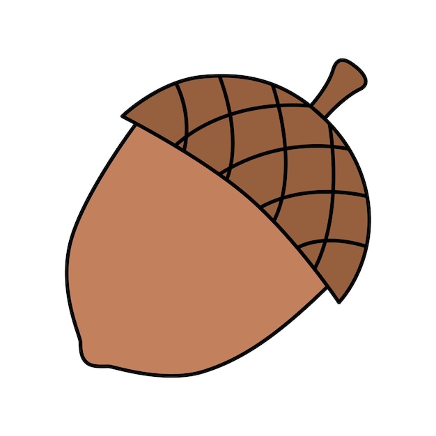 Vector retro groovy acorn oak tree fruit in simple style cartoon isolated vector illustration