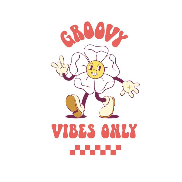 Retro groovy bloem mascotte personage ontwerp