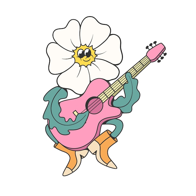 Retro groovy bloem mascotte personage