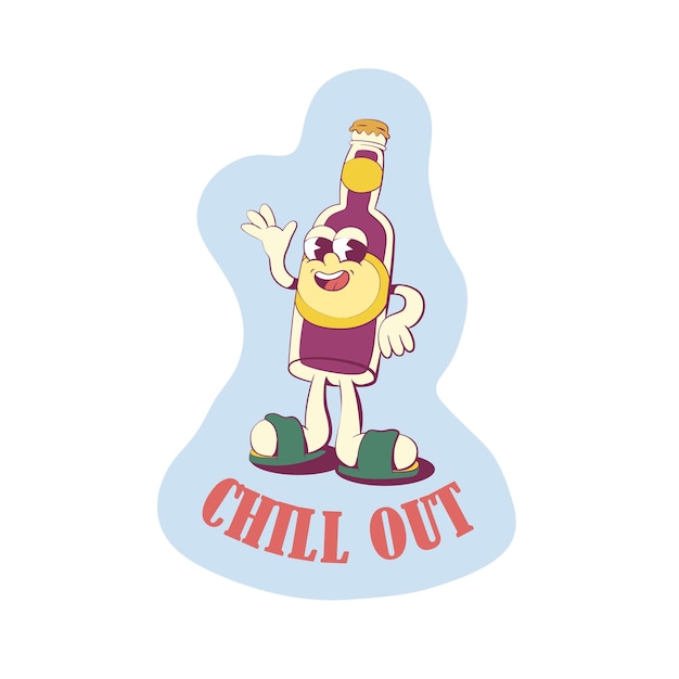 Retro groovy bottlle cartoon sticker