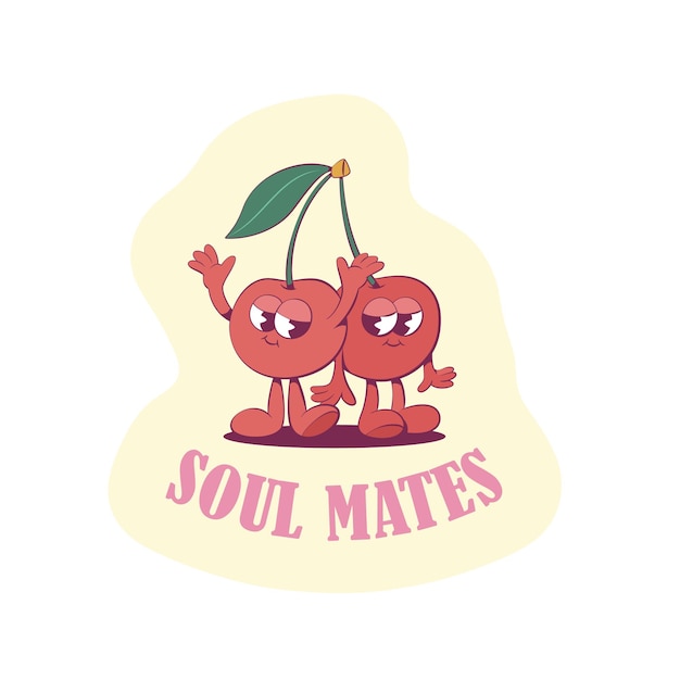 Vector retro groovy cherries mascots sticker