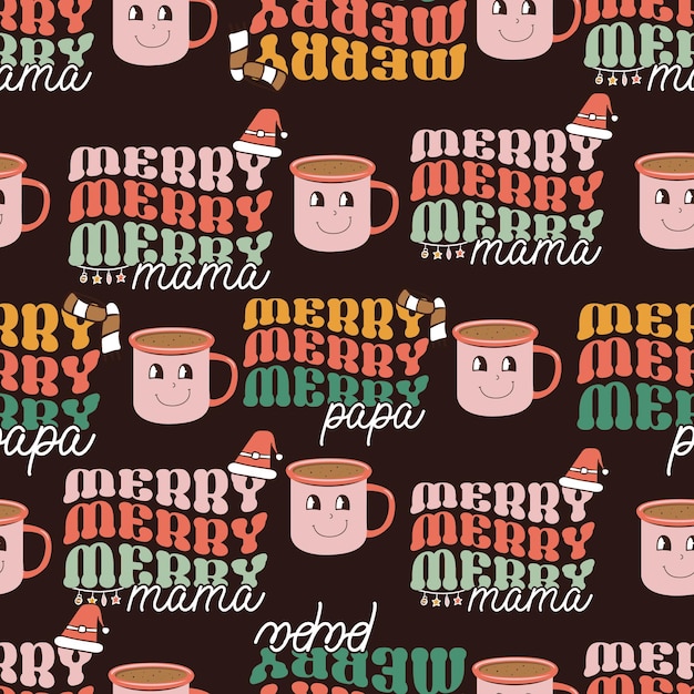 Retro groovy christmas seamless pattern with  cute holidays background wrapping design stock vector