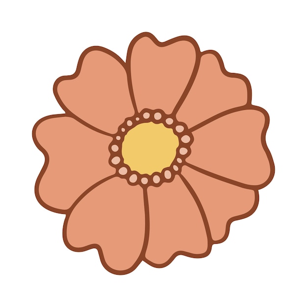 Retro groovy flower. Collection of different flowers in a hippie style