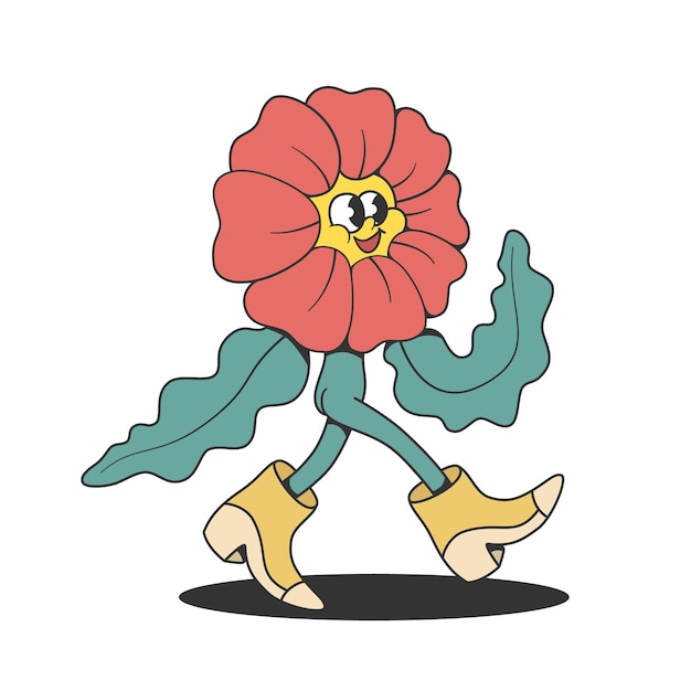 Retro groovy flower mascot character