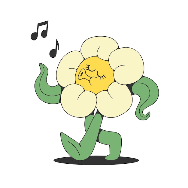 Retro groovy flower mascot character