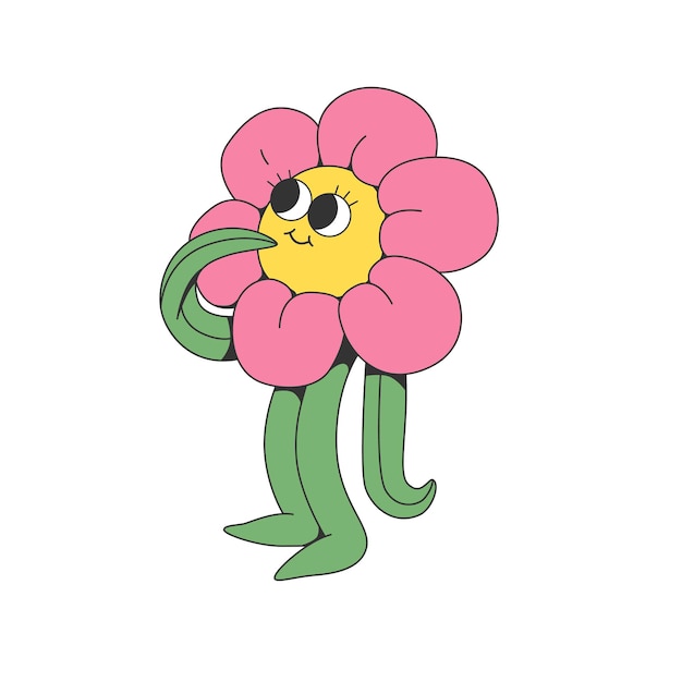 Vector retro groovy flower mascot character