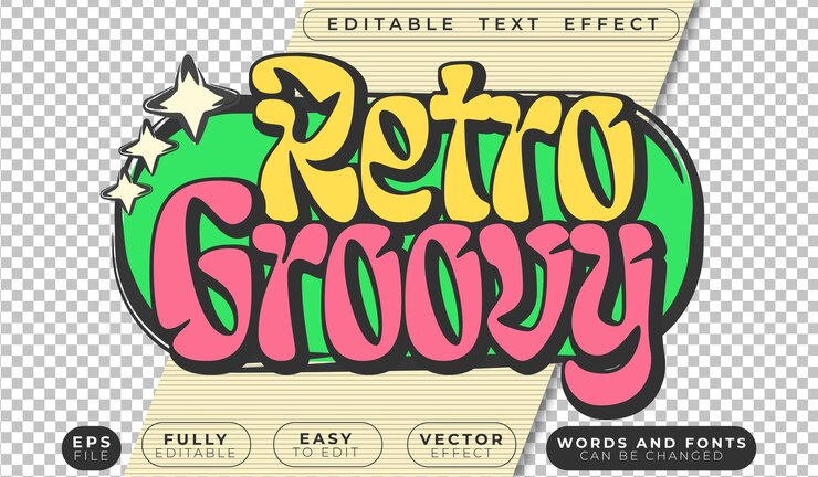 Vector retro groovy funky hippie vintage fully editable vector text file