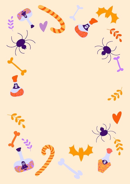 Retro groovy Halloween party invitations or greeting cards with lettering and traditional symbols