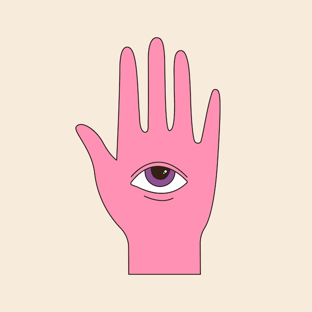 Retro groovy hand with one eye 60s and 70s vibes psychedelic vector clipart