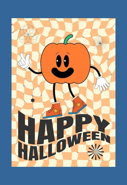 Retro groovy happy halloween party art vector