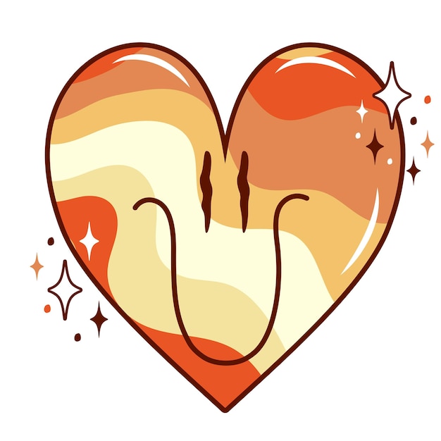 Vector retro groovy heart. hippie and boho style.