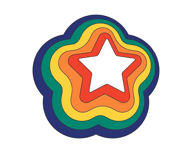 Retro groovy hipster star with rainbow colored trace psychedelic hippie iridescent colors comet