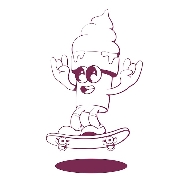 Retro groovy icecream mascot character