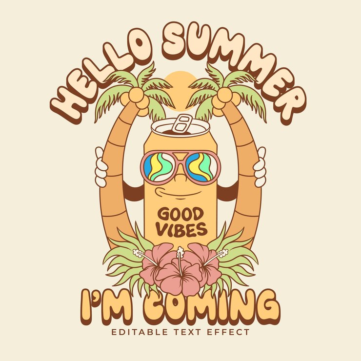 Vector retro groovy mascot character illustration with editable text