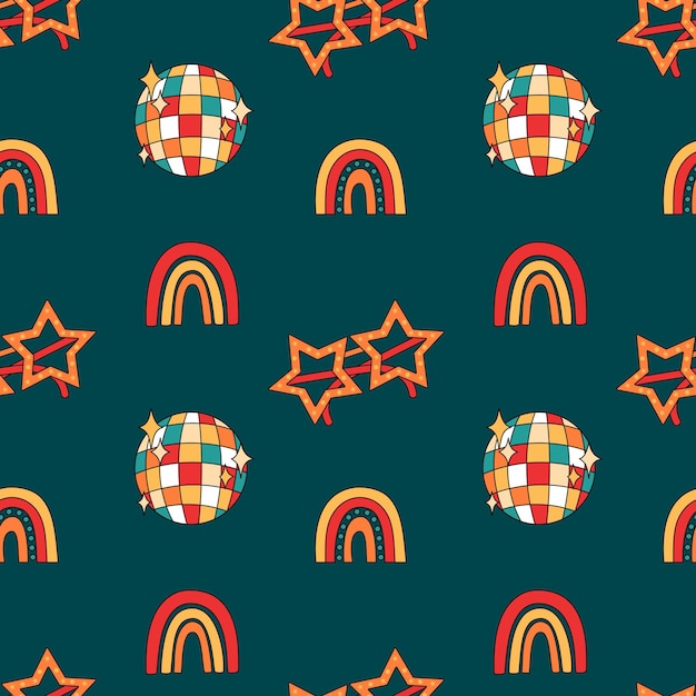 Retro groovy party elements seamless pattern