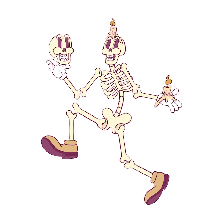 Vector retro groovy skeleton cartoon character