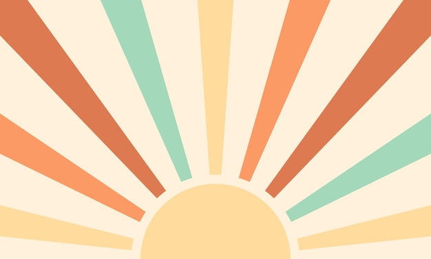 Vector retro groovy sun background colorful 60s and 70s circular stripes style vector illustration design