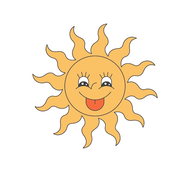 Retro groovy twisted funky sun crazy character psychedelic hippie funny solar mascot abstract