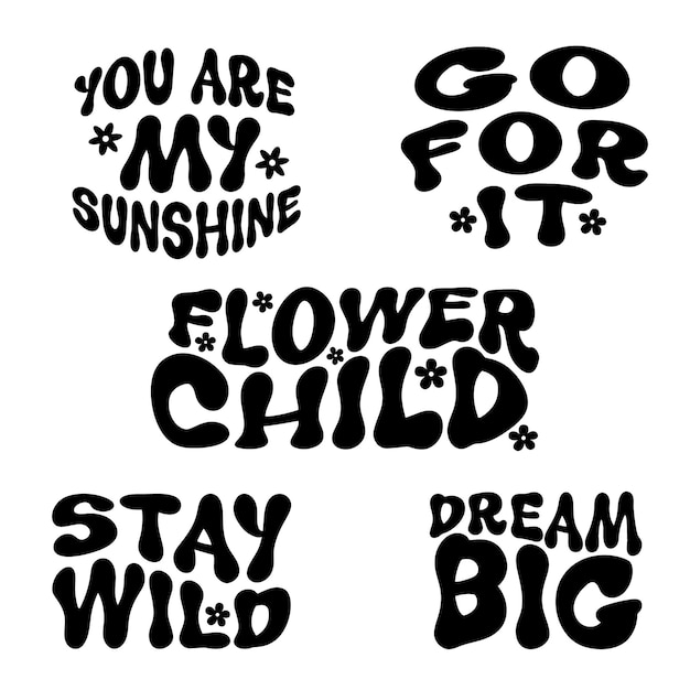 Vector retro groovy typography quote set