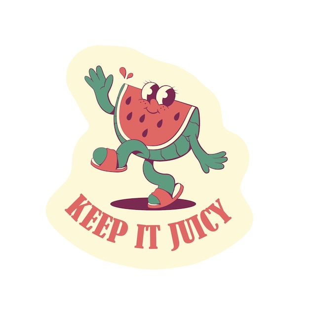Retro groovy watermeloen mascotte sticker