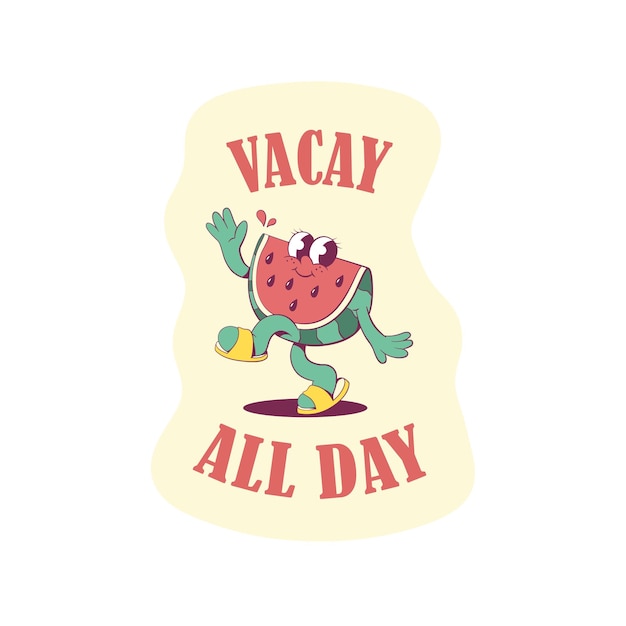 Vector retro groovy watermelon mascot sticker