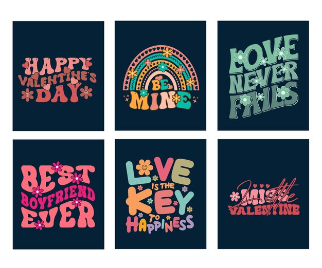 Vector retro groovy and wavy bundle valentines day tshirt design