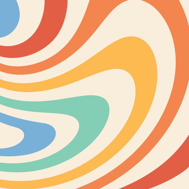 Retro groovy wavy rainbow background in the style of the 70s  80s Abstract vintage colorful design