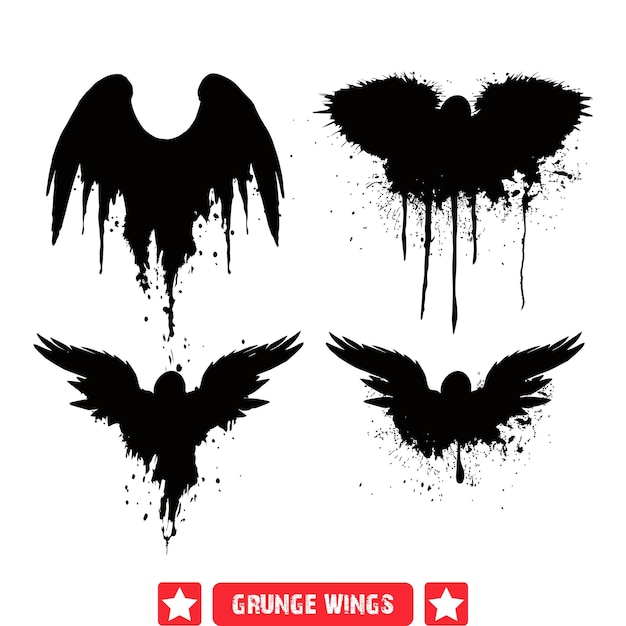 Retro Grunge Wings Collection Nostalgic Vector Silhouettes for Artistic Projects