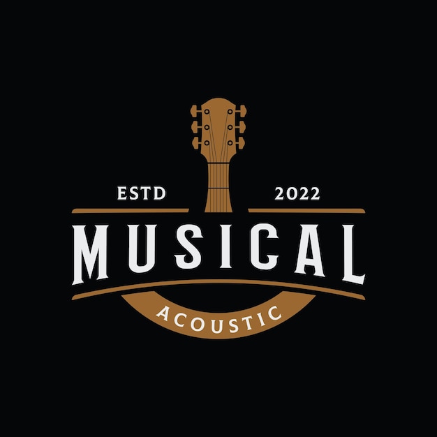 Vector retro guitar music logo design logo for acoustics bars typography and nightclubs