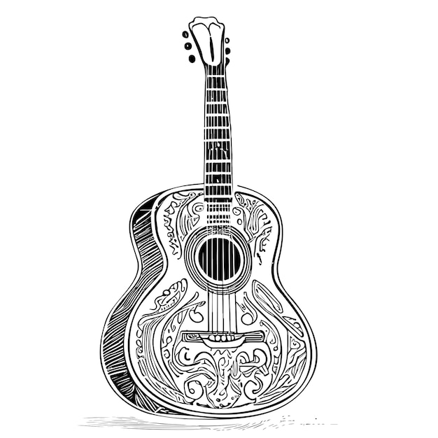 Vector retro guitar sketch hand drawn vintage musical instrument vector illustration