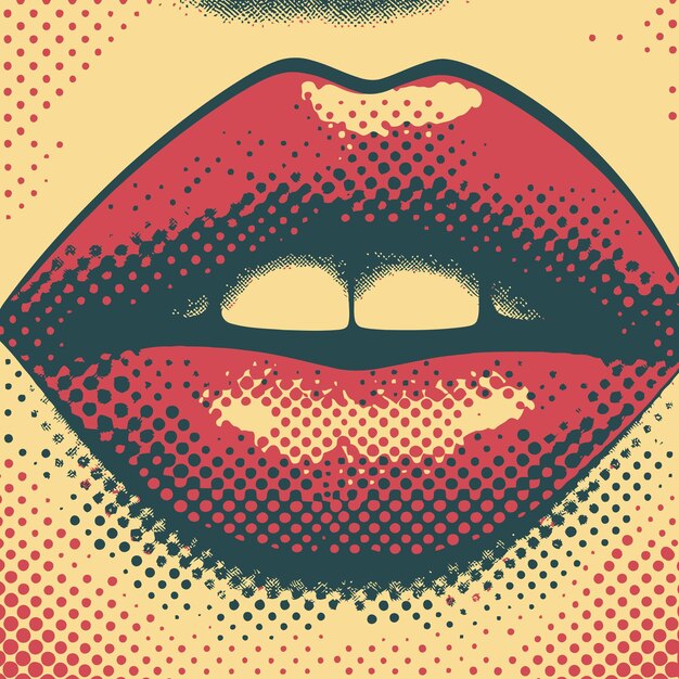 Retro halftone vector abstract female lips