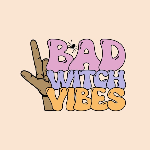 Вектор Сублимационная футболка в стиле ретро на хэллоуин bad witch vibes