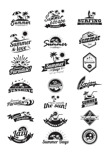 Retro hand-drawn elements for summer calligraphic designs  vintage ornaments all for holidays