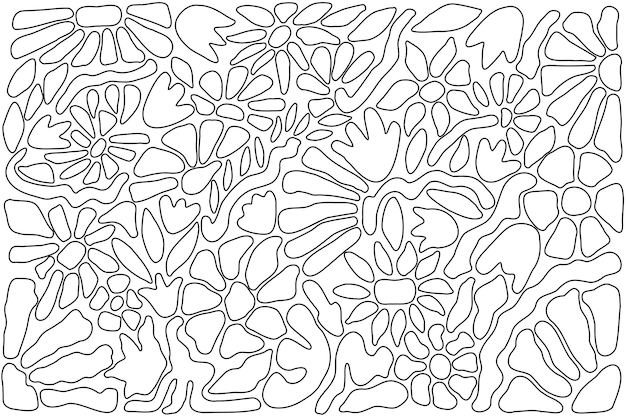 Retro hand drawn floral pattern 60s 70s style Amazing groovy flower background Coloring book