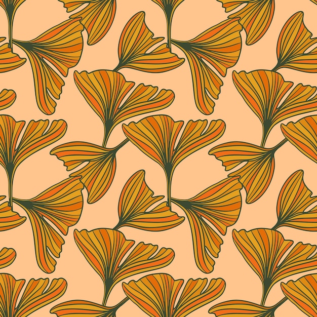 Retro Hand Drawn Flowers Floral Seamless Pattern Background