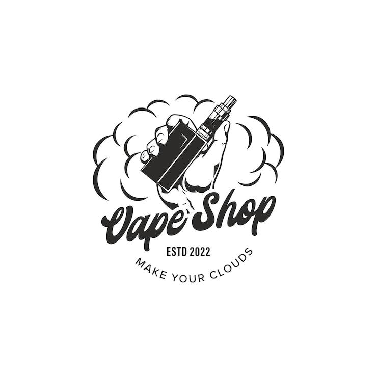 Vector retro hand holding vapor logo smoking electronic cigarettes logo design template